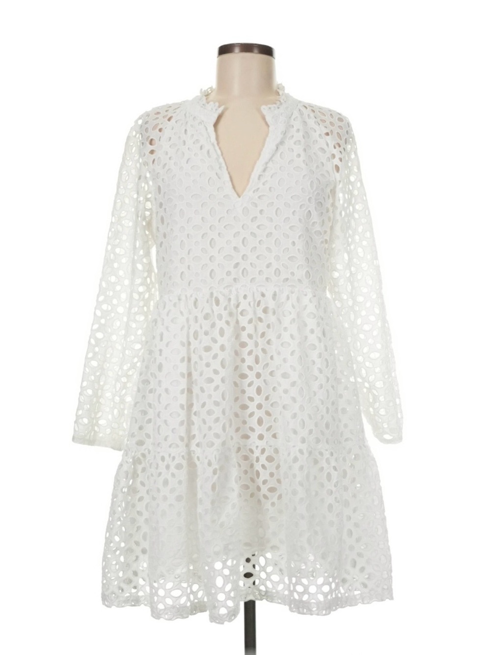 J. Crew White Eyelet Long Sleeve Tiered Mini Dress